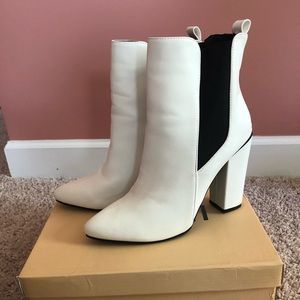 White Pointed Toe Booties Faux Leather